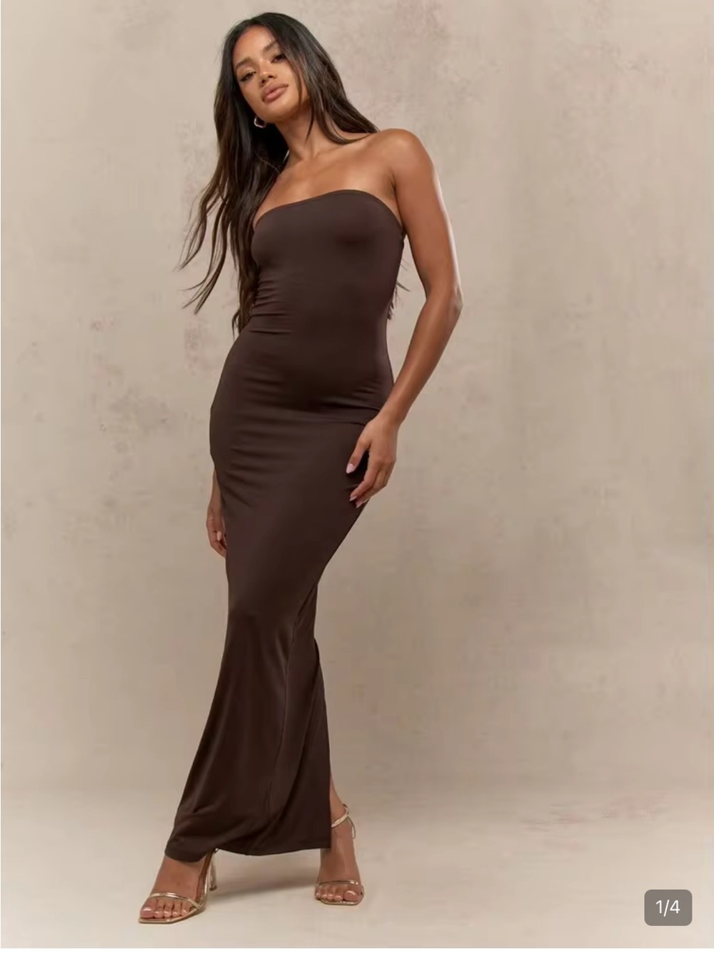 MISSGUIDED Strapless Bandeau Bodycon Dress in Chocolate Brown